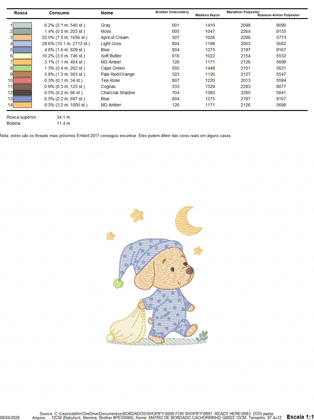 Dog with pajamas embroidery designs - Dog with moon and stars machine embroidery pattern - Baby Boy Puppy file - Instant download - Marcia Embroidery