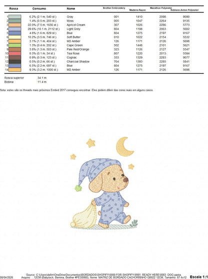 Dog with pajamas embroidery designs - Dog with moon and stars machine embroidery pattern - Baby Boy Puppy file - Instant download - Marcia Embroidery