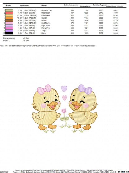 Ducks embroidery design - Lake Water Animals - Baby Girl Sisters Twins machine pattern - Instant digital download pes jef dst