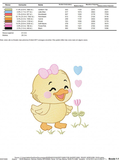 Baby Girl Duck embroidery design - Lake water animal with flowers machine embroidery pattern - Baby Girl file - Instant digital download pes jef