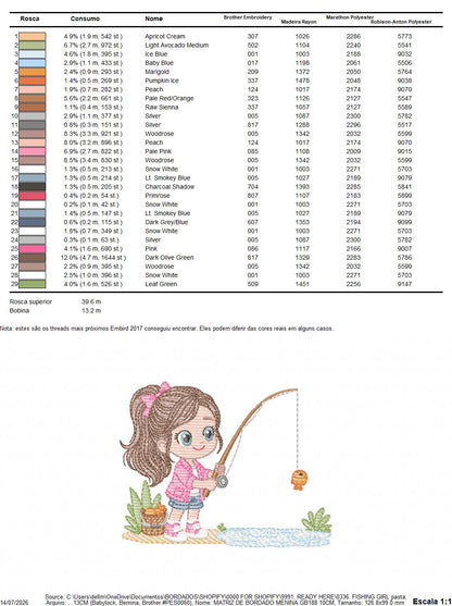 Baby girl fishing embroidery design - Fisherman girl machine embroidery pattern - Children toddler playing sun grass file - Instant download (Copy)