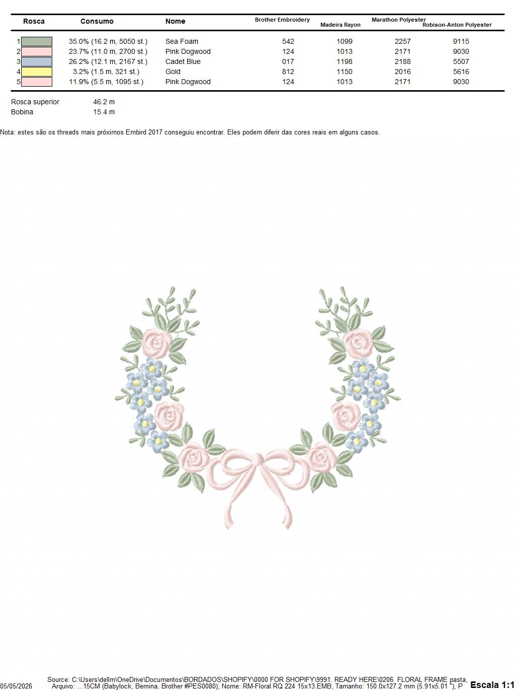 Monogram Floral Frame embroidery design - Roses  and Flowers Frame machine embroidery pattern - Floral wreath garland file - Instant download pes jef Marcia Embroidery