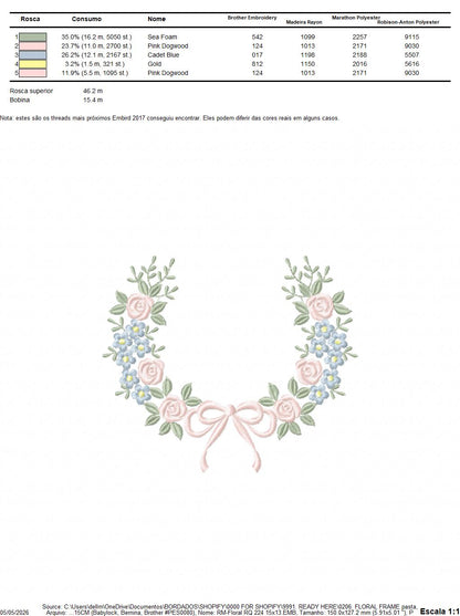 Monogram Floral Frame embroidery design - Roses  and Flowers Frame machine embroidery pattern - Floral wreath garland file - Instant download pes jef Marcia Embroidery