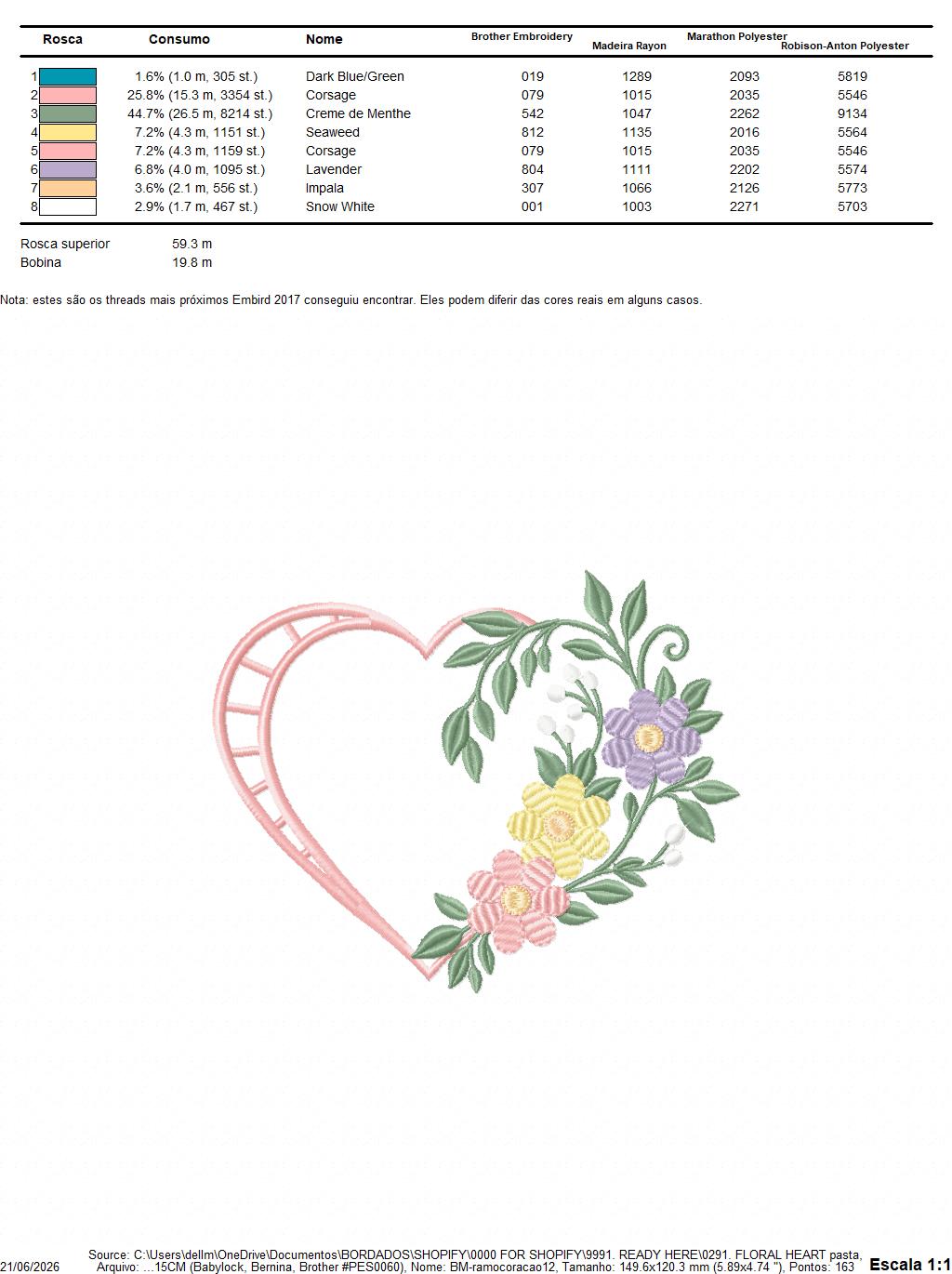 Floral heart embroidery design - Heart with flowers frame machine embroidery pattern - Baby girl file - Instant digital download pes jef (Copy) Marcia Embroidery