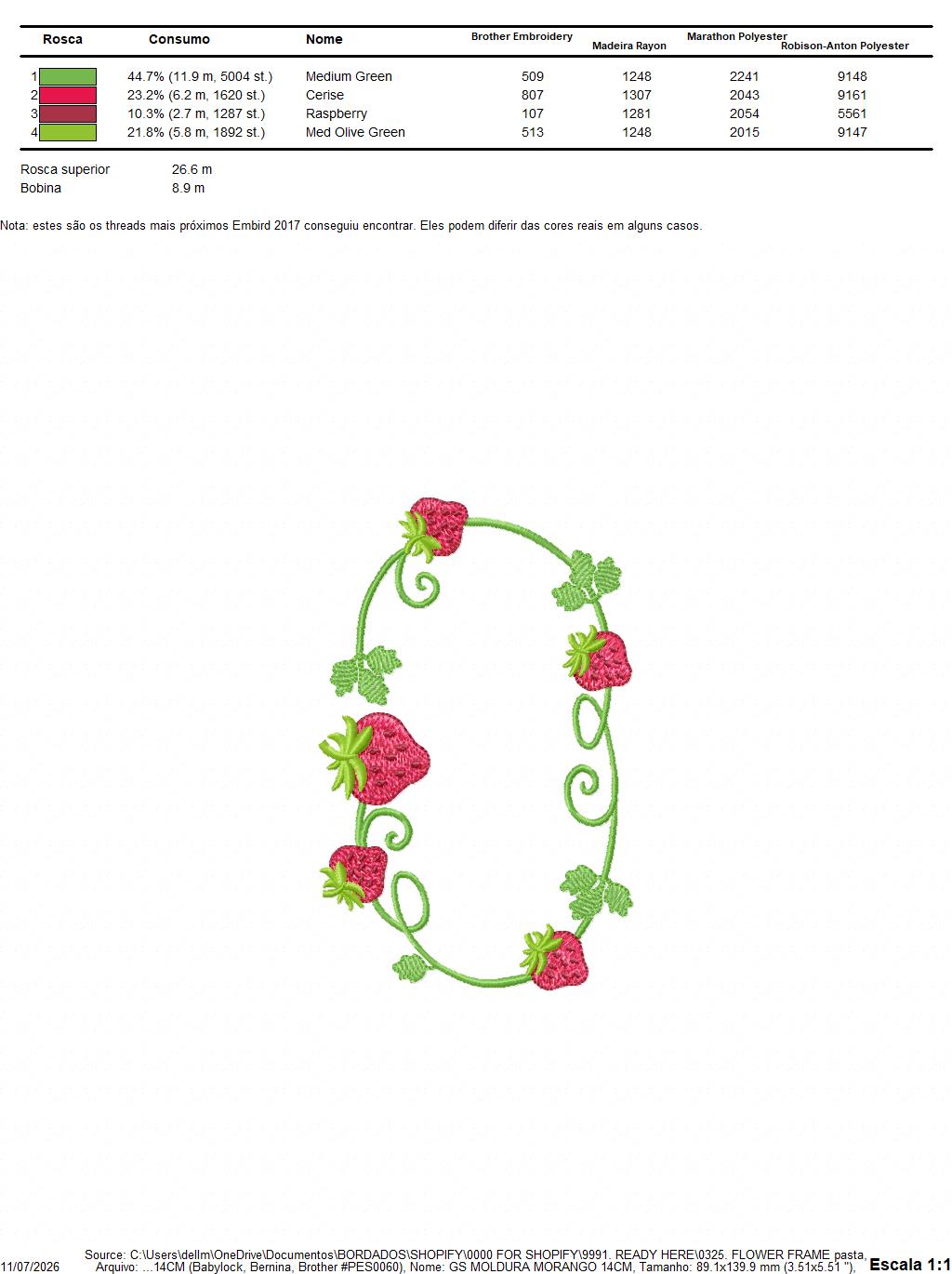 Strawberry Monogram Frame embroidery design - Flower and Strawberry Wreath machine embroidery pattern - Floral Kitchen Towel - Instant digital download pes jef dst