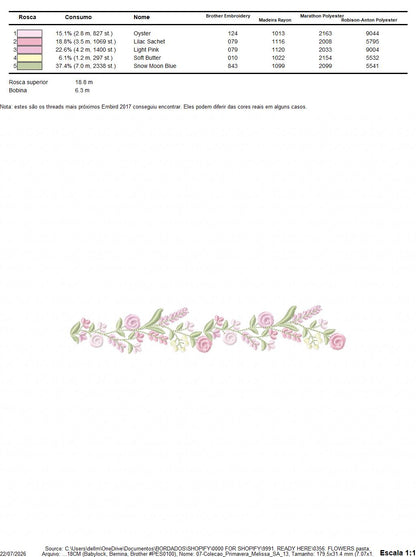 Floral Divider embroidery design - Line of Roses machine embroidery pattern - Floral Kitchen Towel - Instant digital download pes jef