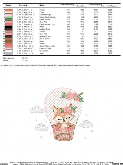 Fox with balloon embroidery design - Woodland animal with flowers machine embroidery pattern - Baby girl and boy file - Instant download pes jef dst hus