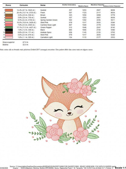 Fox with flowers embroidery designs - Woodland animal machine embroidery pattern - Baby girl and boy file - Instant download pes jef dst hus (Copy) Marcia Embroidery