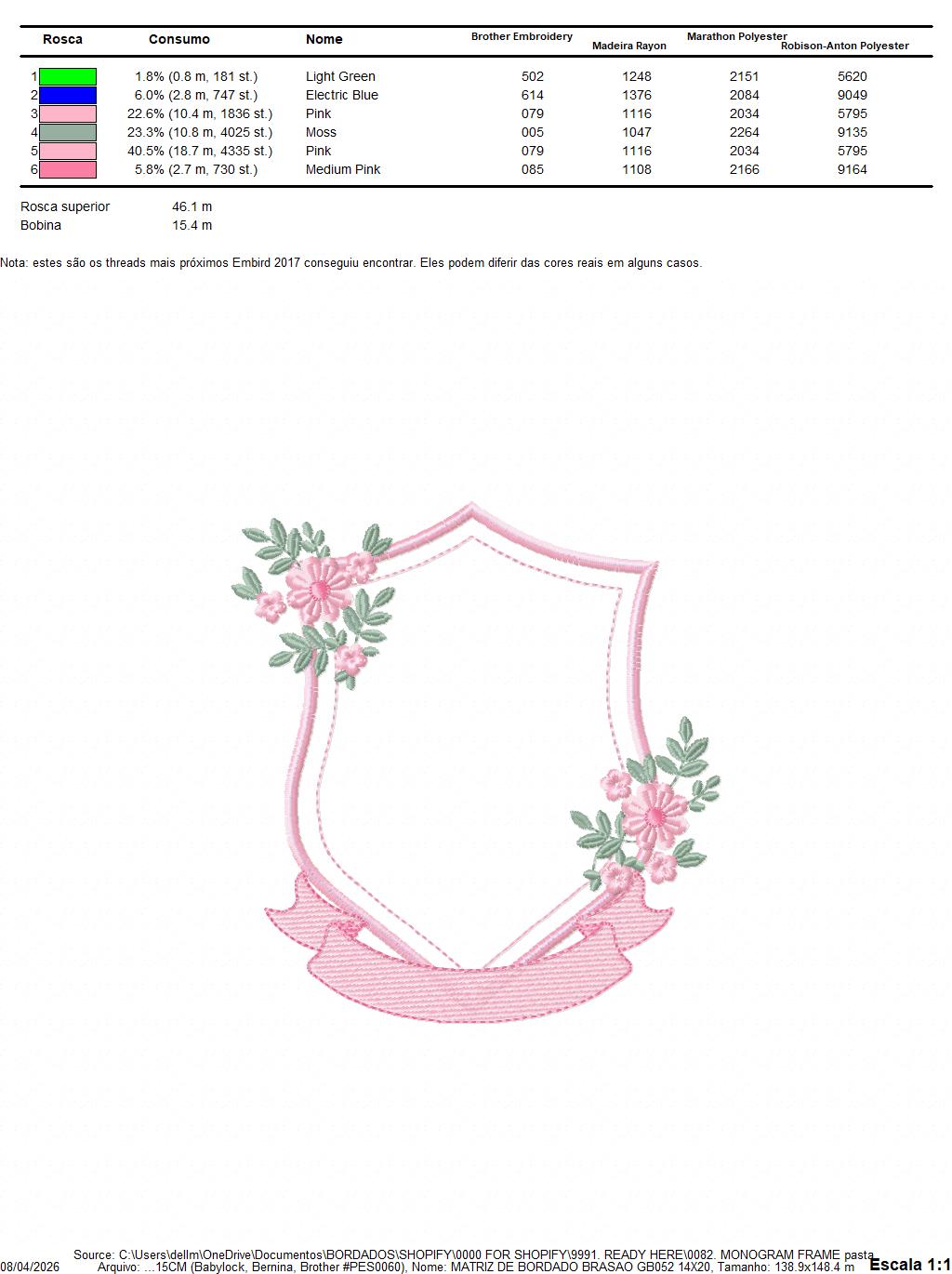 Monogram Frame embroidery design - Floral Frame machine embroidery pattern - Kitchen Tea Towel file - Instant digital - Marcia Embroidery