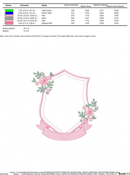 Monogram Frame embroidery design - Floral Frame machine embroidery pattern - Kitchen Tea Towel file - Instant digital - Marcia Embroidery