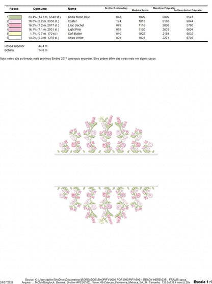 Floral frame embroidery design - Flower Frame with splir for name machine embroidery pattern - Floral bouquet Kitchen Towel - Instant digital download pes jef