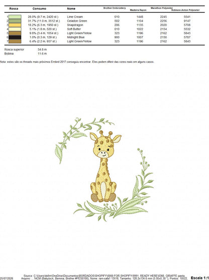 Giraffe embroidery design - Safari Wild Animal machine embroidery pattern - Instant digital download pes jef dst