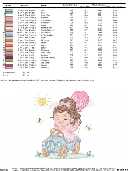 Baby girl embroidery designs - Child playing with toy car machine embroidery pattern - Princess with pacifier and balloon - Instant download (Copy)