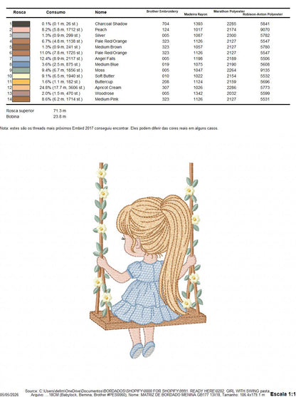 Girl with swing embroidery designs - Baby girl embroidery design machine embroidery pattern - Spring garden embroidery file instant download (Copy) Marcia Embroidery
