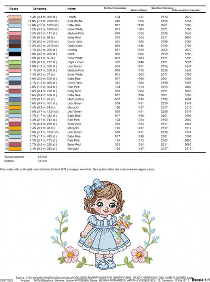 Baby Doll embroidery design - Girl with flowers and lace machine embroidery pattern - Princess embroidery file - Instant digital download pes jef