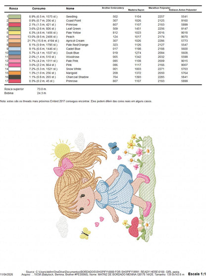 Girl with curly hair and flowers embroidery designs - Princess machine embroidery pattern - Girl with lace and hearts - Instant download pes (Copy) Marcia Embroidery