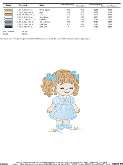 Baby girl embroidery designs - Toddler embroidery design machine embroidery pattern - Girl with curly hair - instant download