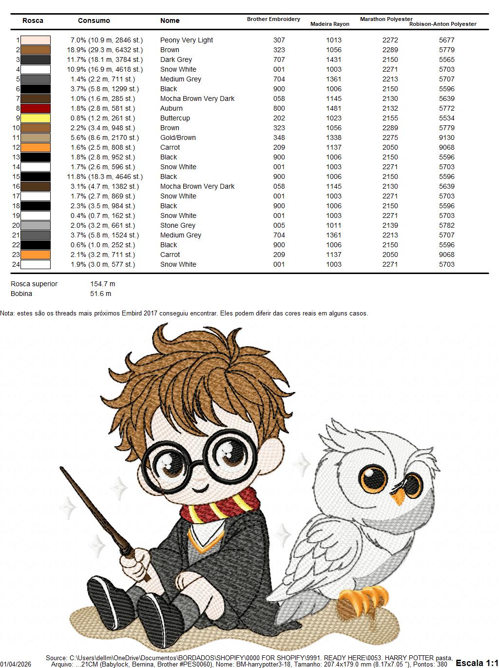Harry Potter embroidery designs - HP with white owl machine embroidery patterns - Baby Girl Boy file - Instant digital download pes jef dst exp hus vp3 - Marcia Embroidery