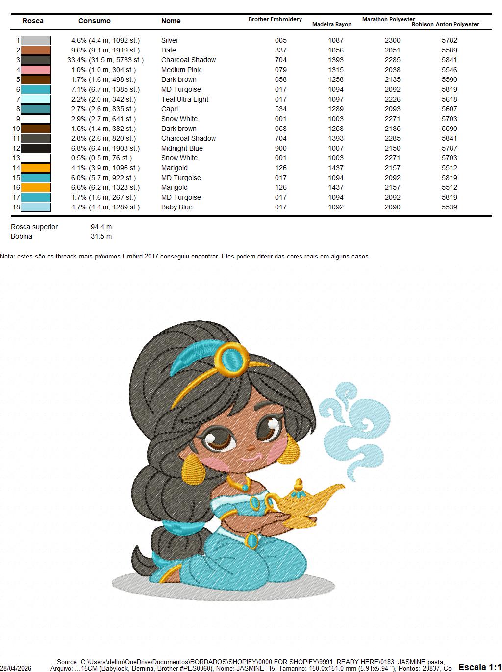 Jasmine embroidery design - Disney Princess machine embroidery patterns - Instant digital download (Copy) Marcia Embroidery