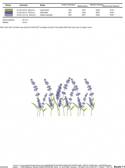 Lavender flowers embroidery design - Flower garden machine embroidery pattern - Floral Kitchen Tea towel - Instant download pes jef