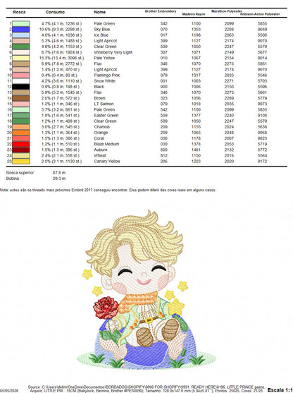 The Little Prince embroidery design - Little Prince with red rose machine embroidery pattern - Baby boy and girl Fairytale file - Instant digital download pes jef Marcia Embroidery
