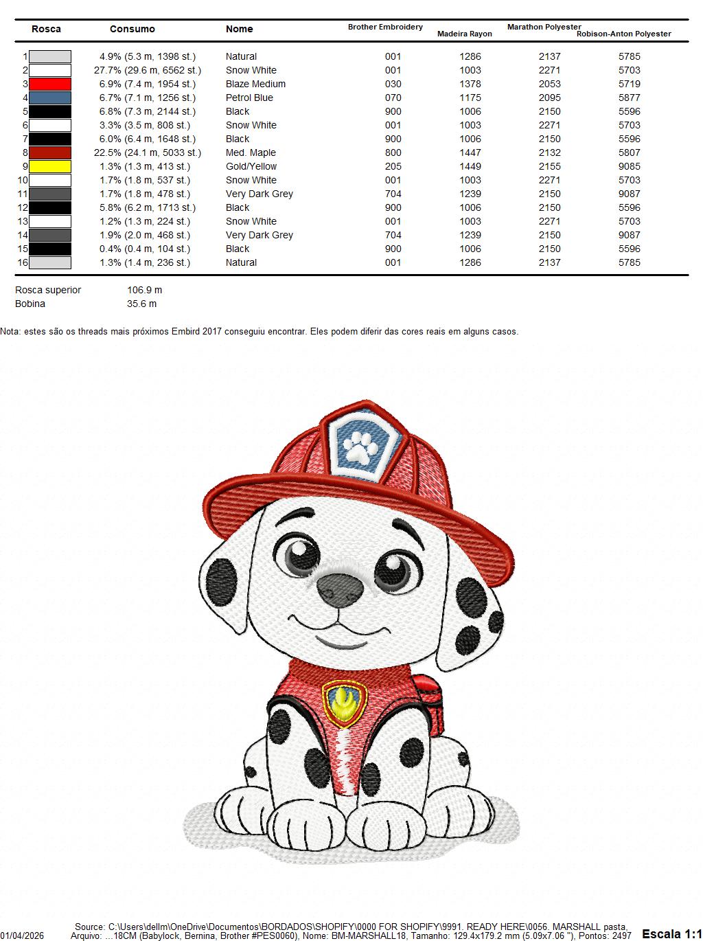 Paw Patrol embroidery designs - Dog Marshall machine embroidery patterns - Baby Girl Boy file - Instant digital download pes jef dst exp hus vp3 - Zuma Chase Rubble Skye Marshall Everest Ryder Rocky - Marcia Embroidery