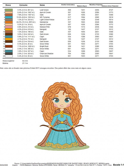 Brave Princess Merida embroidery designs - Disney Princess machine embroidery patterns - Baby girl boy file - Instant digital download pes jef dst exp hus vp3 (Copy) Marcia Embroidery