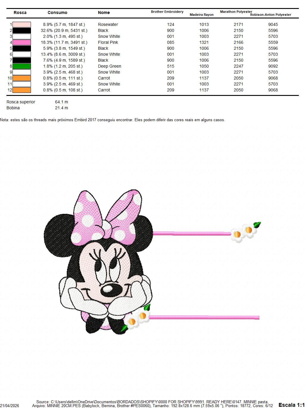 Minnie embroidery design - Minnie Mouse machine embroidery pattern - Baby Girl file - Instant digital download pes jef dst (Copy) Marcia Embroidery