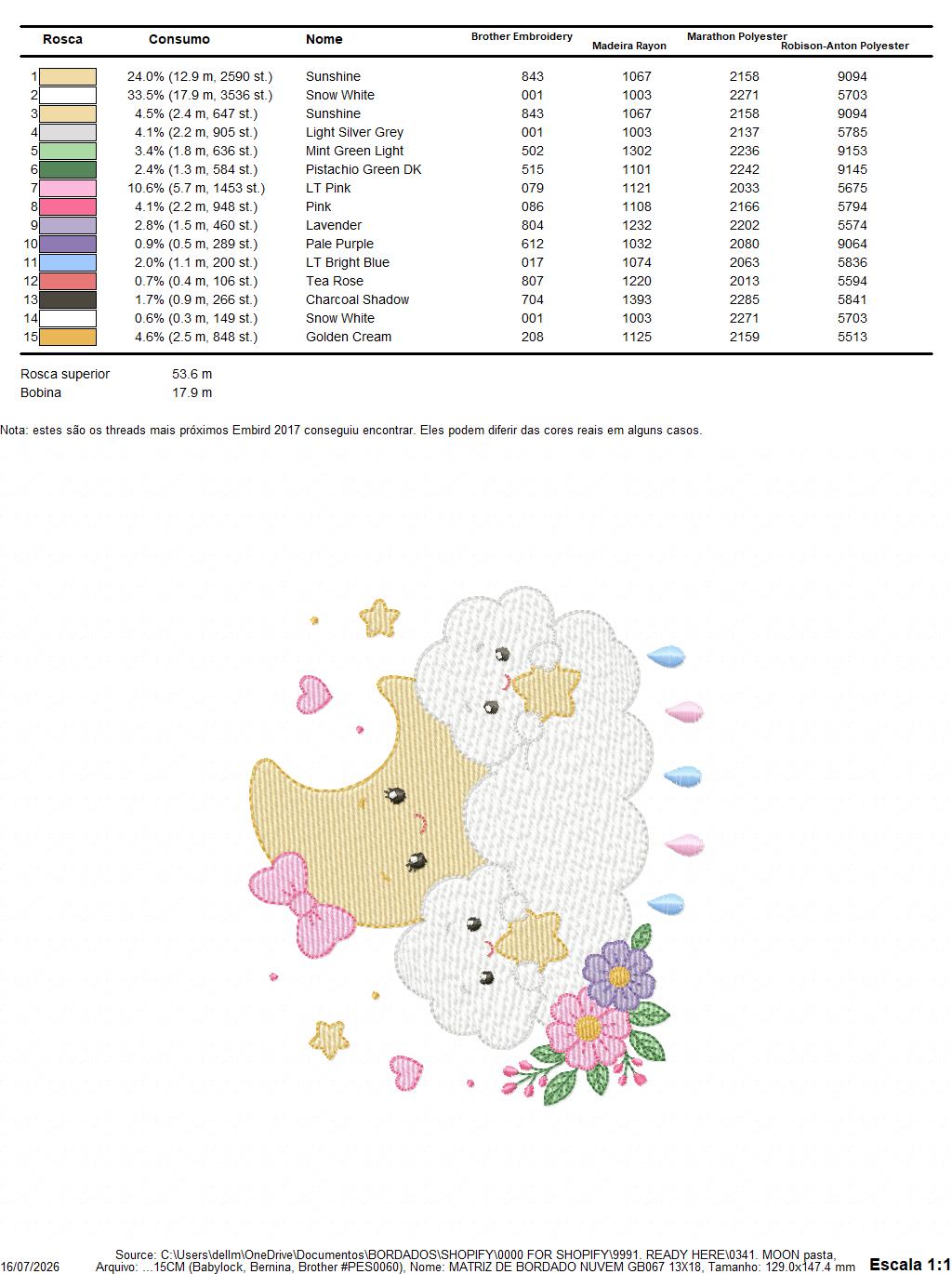 Moon with stars hearts and flowers embroidery design - Baby Girl Half moon machine embroidery pattern - Instant digital download pes jef hus