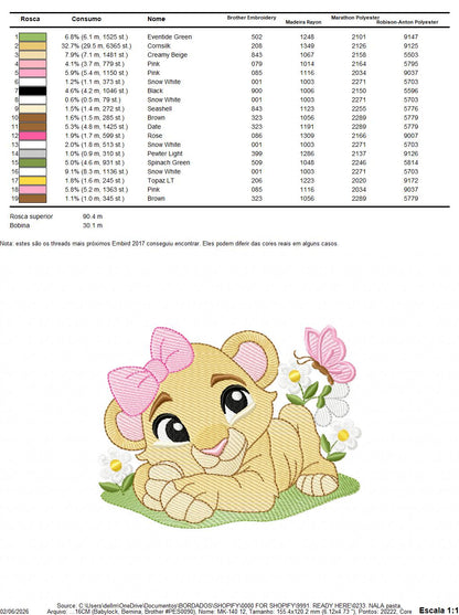 Lion King embroidery design - Lioness Nala with flowers machine embroidery pattern - Baby Boy and girl file - Instant digital download pes jef dst hus vp3