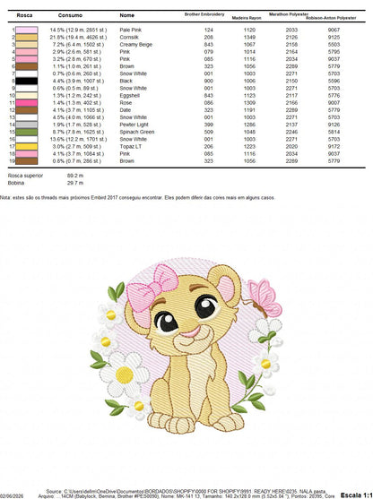Lion King embroidery design - Lioness Nala with flowers machine embroidery pattern - Baby Boy and girl file - Instant digital download pes jef dst hus vp3