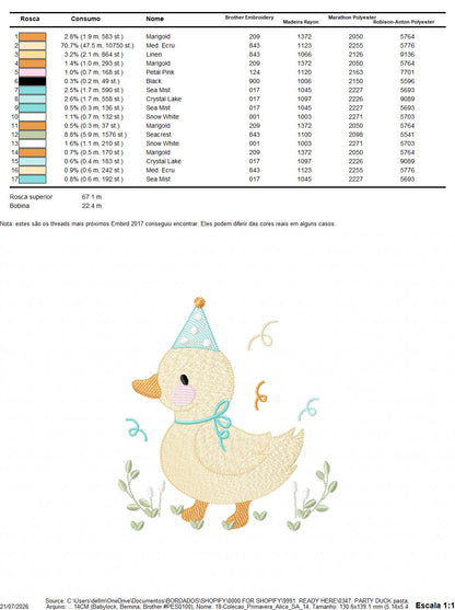 Duck with party cap embroidery design - Lake water animal machine embroidery pattern - Baby boy file - Instant digital download pes