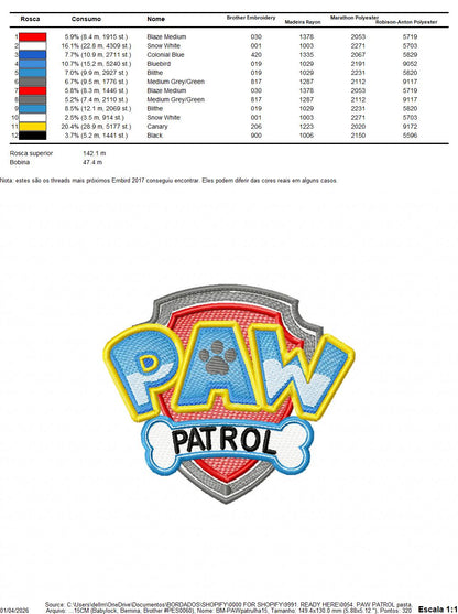 Paw Patrol embroidery designs - Paw Patrol Logo machine embroidery patterns - Baby Girl Boy file - Instant digital download pes jef dst exp hus vp3 - Zuma Chase Rubble Skye Marshall Everest Ryder Rocky - Marcia Embroidery