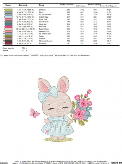 Female Bunny embroidery design - Rabbit with dress and flowers machine embroidery pattern - Baby girl file - Instant digital download - Marcia Embroidery
