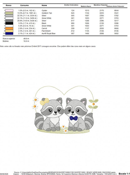 Boy and Girl Racoons embroidery designs - Brother and Sister Woodland Forest Animal machine embroidery pattern - Raccoon with mushrooms - Instant download