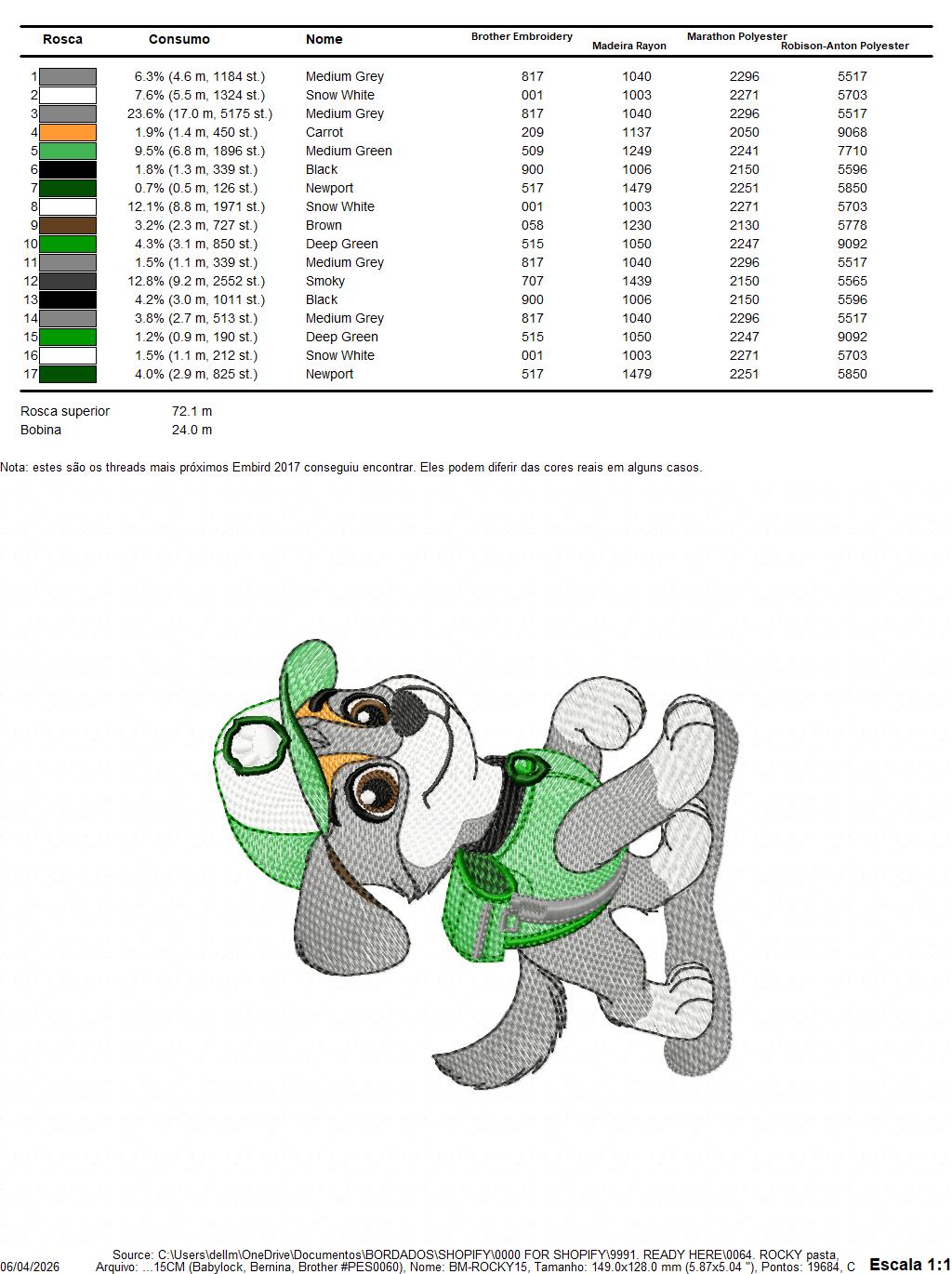 Paw Patrol embroidery designs - Dog Rocky machine embroidery patterns - Baby Girl Boy file - Instant digital download - Chase Rubble Skye Marshall (Copy) Marcia Embroidery