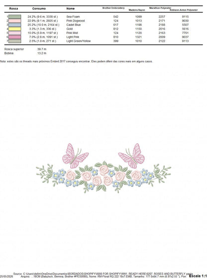 Divider with Flowers and Butterflies embroidery designs - Roses with butterfly embroidery machine embroidery pattern - Floral Kitchen towel - instant download Marcia Embroidery