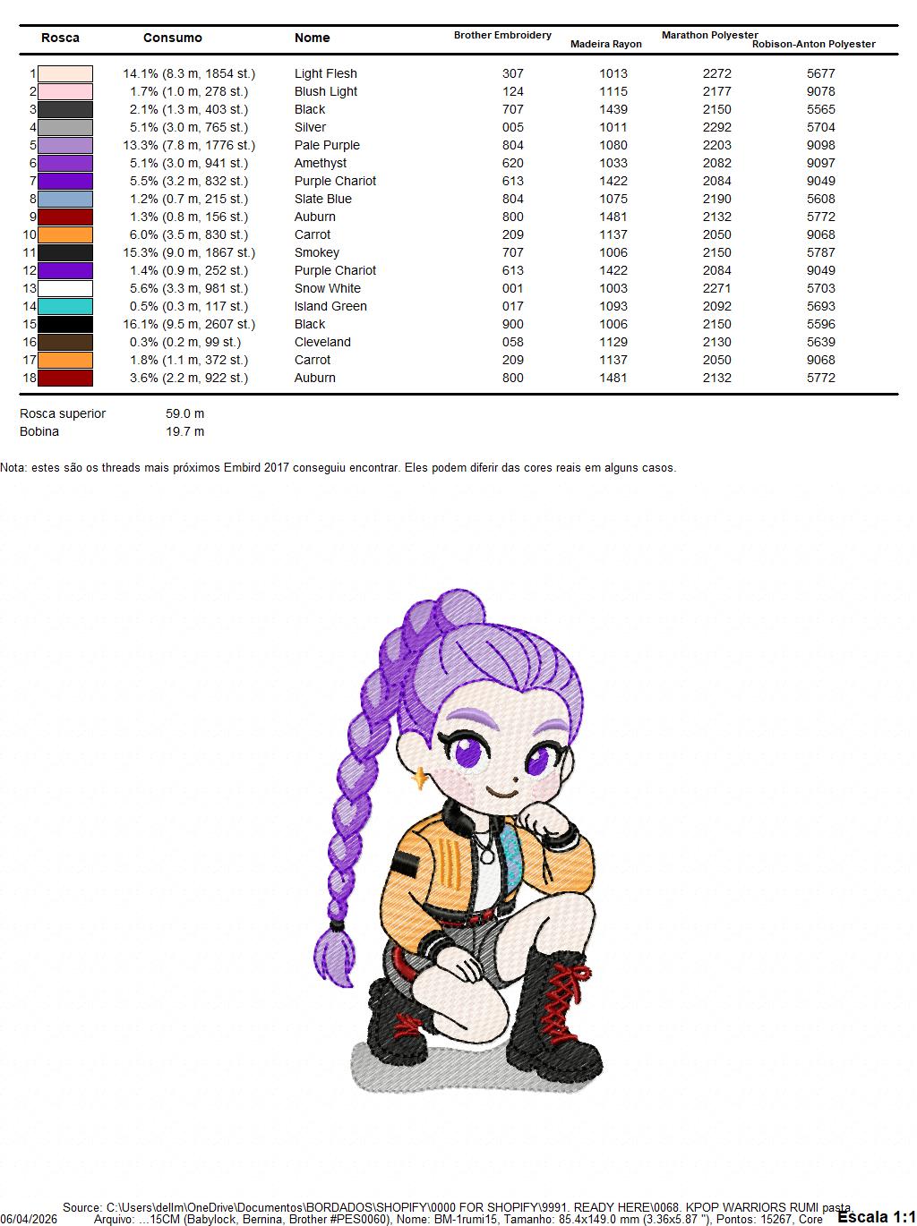 Rumi KPop Demon Hunters embroidery design - Kpop Warriors machine embroidery patterns - Baby girl file - Instant digital download (Copy) Marcia Embroidery