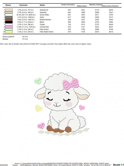 Sheep embroidery design - Farm Animal Lamb machine embroidery pattern - Newborn Baby Girl file - Instant digital download pes jef dst