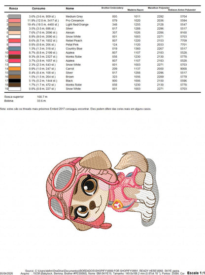 Paw Patrol embroidery designs - Dog Skye machine embroidery patterns - Baby Girl Boy file - Instant digital download - Zuma Chase Rubble Skye Marshall (Copy) Marcia Embroidery