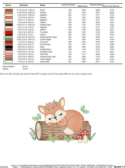 Fox with flowers embroidery design - Sleeping Woodland animal machine embroidery pattern - Baby girl and boy file - Instant download pes jef dst hus