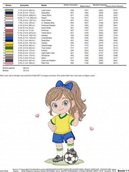 Soccer player embroidery designs - Baby Girl with long hair machine embroidery file - Girl with soccer ball file - Instant digital download pes jef