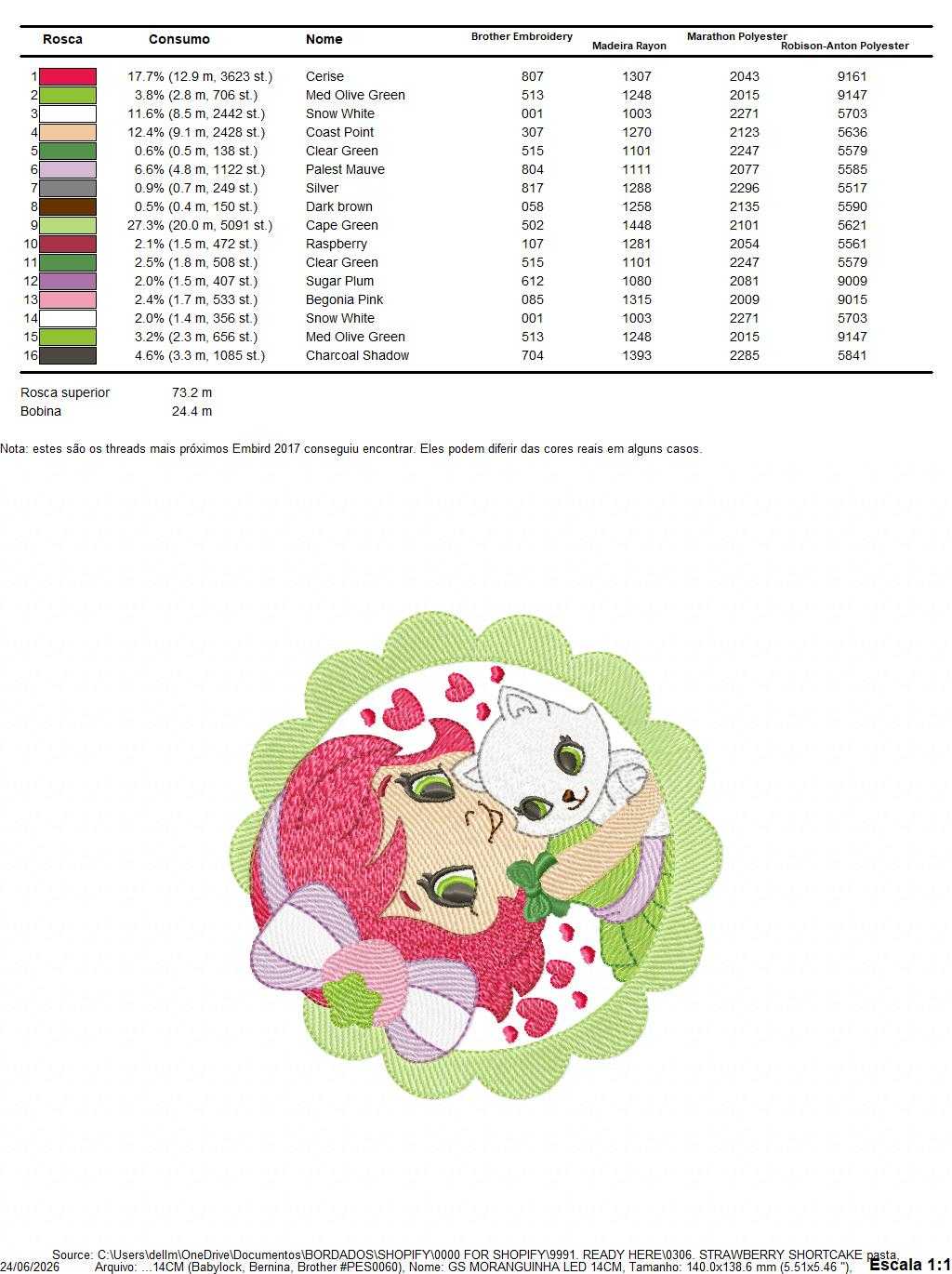 Strawberry Shortcake embroidery design - Girl with hearts and strawberries machine embroidery pattern - Baby Girl file - Instant digital download pes jef dst