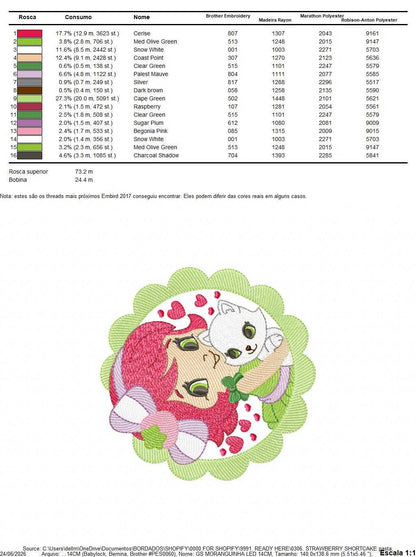 Strawberry Shortcake embroidery design - Girl with hearts and strawberries machine embroidery pattern - Baby Girl file - Instant digital download pes jef dst