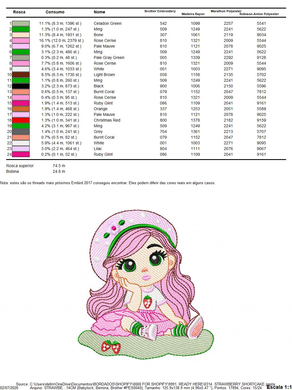 Strawberry Shortcake embroidery design - Girl with hearts and strawberries machine embroidery pattern - Baby Girl file - Instant digital download pes jef dst