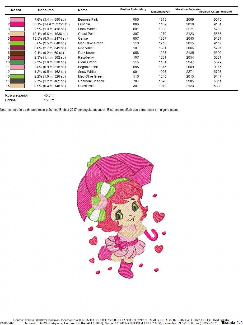 Strawberry Shortcake embroidery design - Girl with hearts and strawberries machine embroidery pattern - Baby Girl file - Instant digital download pes jef dst