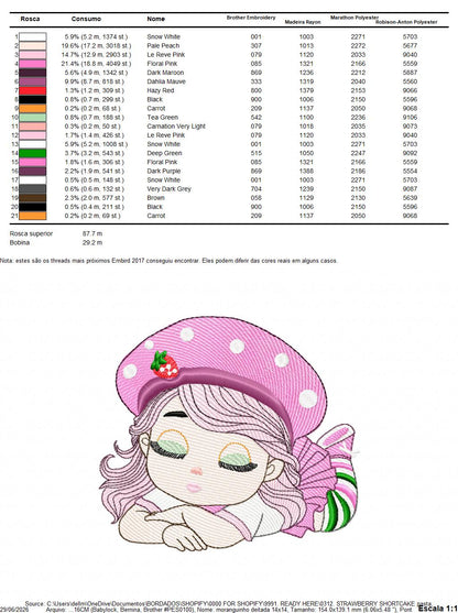 Strawberry Shortcake embroidery design - Girl with hearts and strawberries machine embroidery pattern - Baby Girl file - Instant digital download pes jef dst