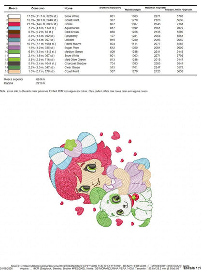 Strawberry Shortcake embroidery design - Girl with hearts and strawberries machine embroidery pattern - Baby Girl file - Instant digital download pes jef dst