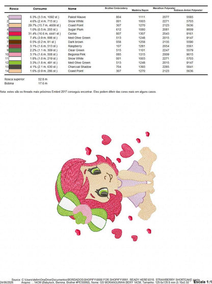 Strawberry Shortcake embroidery design - Girl with hearts and strawberries machine embroidery pattern - Baby Girl file - Instant digital download pes jef dst