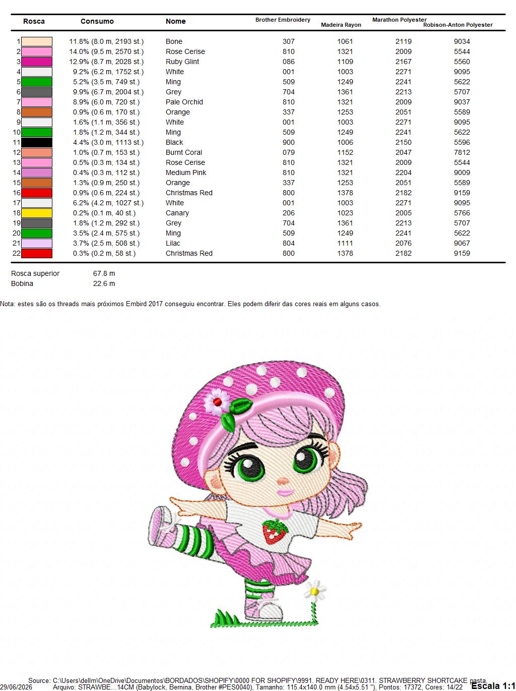 Strawberry Shortcake embroidery design - Girl with hearts and strawberries machine embroidery pattern - Baby Girl file - Instant digital download pes jef dst